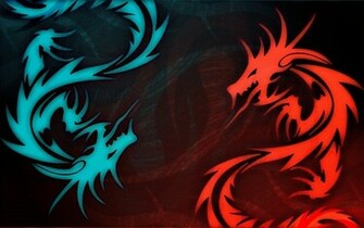 Abstract Blue Red Dragons Dragon Digital Art Artwork