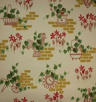 Vintage Wallpaper S Red And Green Kitchen Rooster Clock On Brick