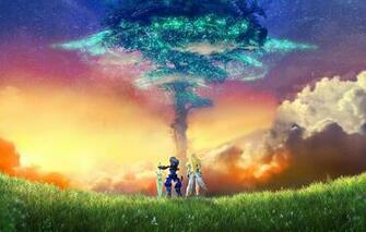 Wallpaper Sunset Tree Two Xenoblade Chronicles Image For