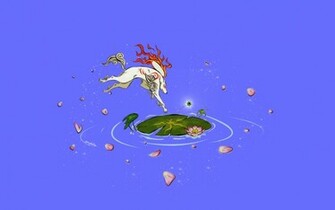 Okami Lily Pads Flower Petals Simple Background Amaterasu Wallpaper