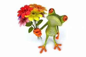 Wallpaper Frog 3d Funny Flowers Rendering