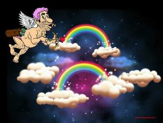 Funny Cupid In A Sky Of Clouds And Rainbows Computer Wallpaper Desktop