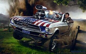 Illustration Of Ronald Reagan Driving Off Road And Wreaking Havoc In