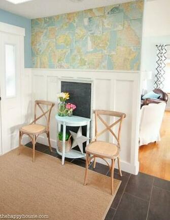 Tweaking The Entry Hall With Diy Faux Map Wallpaper Happy Housie
