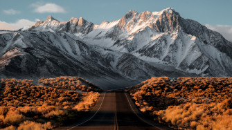 Beautiful Snowy Mountains Road Laptop Full HD 1080p 4k Wallpaper Image