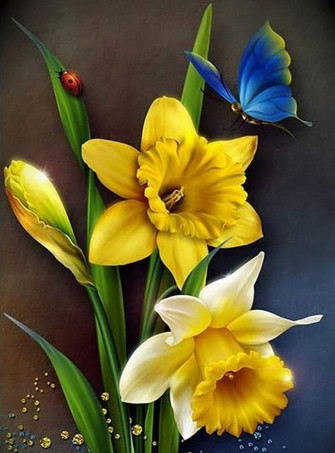 5d Diamond Painting Butterfly On Daffodils Kit Bonanza Marketplace