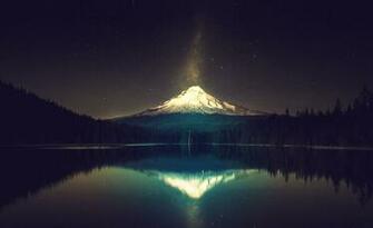HD Wallpaper Mount Olympus Night Stars Lake Forest Snow