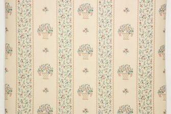 1980s Retro Vintage Wallpaper Flower Baskets Stripe Rosie S