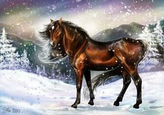 Horse Mane Animals Eyes Winter Cold Snow Footprints Wallpaper