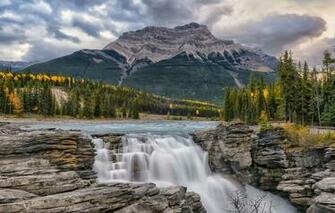 Wallpaper Jasper Alberta Canada Falls Athabasca Mountain River