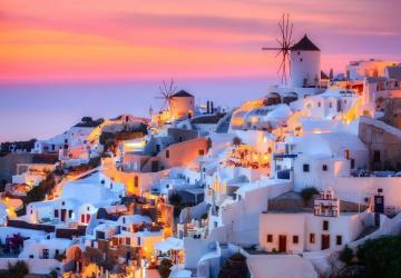 The Sky City Lights Rocks Island Evening Santorini