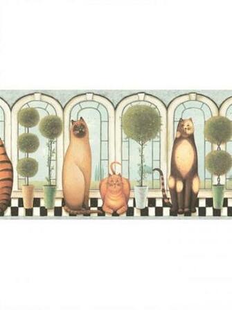 Kitchen Bath Sunworthy Aqua Umber Black Cats Wallpaper Border