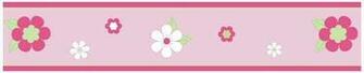 Kids Pink And Green Flowers Wallpaper Border For Girls Room Or Nursery