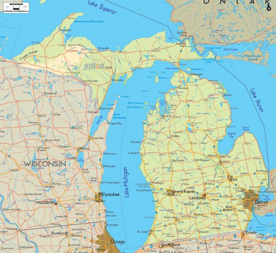Physical Map Lake Michigan Pc Android iPhone And iPad Wallpaper