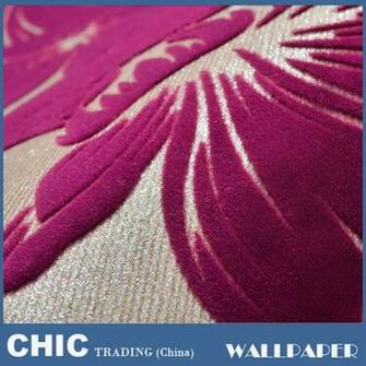 Elegant Velvet Non Woven Wallpaper With Purple Flowers Papel De Parede