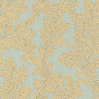Teal And Gold Leafed Textured Wallpaper Transitional