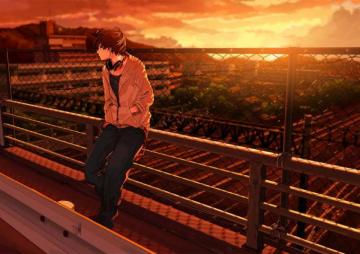 Sad Anime Boy Sunset Wallpaper