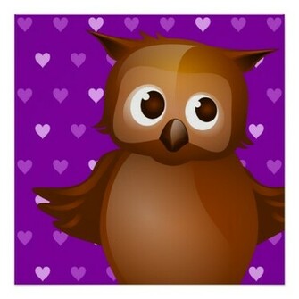 Cute Owl On Purple Heart Pattern Background
