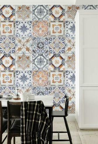Multicoloured Portuguese Tile Effect Wallpaper Salle De Bain In