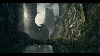 Gray Concrete Building Futuristic Nature Overgrown HD Wallpaper
