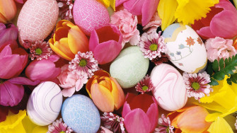 Wallpaper Tulips Eggs Easter Background Tablet