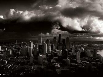 Stormy Seattle Grayscale Dual Monitor HD Quality Normal