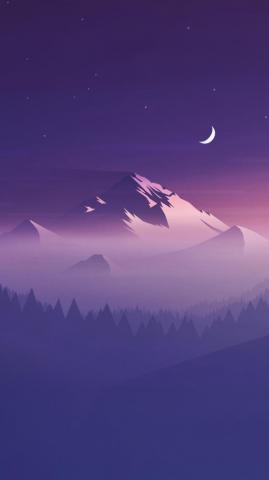 Snow Mountain Night Landscape Minimalist Digital Art 4k Wallpaper