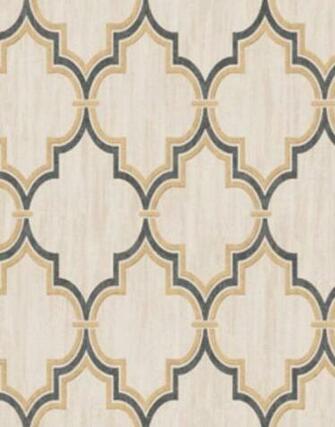 Wallpaper Black Metallic Gold Moroccan Trellis Lattice On Faux Beige