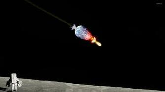 Astronaut Watching Earth Exploding From The Moon Wallpaper Space