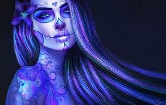 Wallpaper Girl Hair Skull Tattoo Art Day Of The Dead Sugar