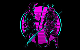 Wallpaper Retro Neon Samurai Spartan Image For Desktop