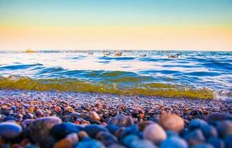 Wallpaper Canada Beach Twilight Sunset Dusk Stones Lake