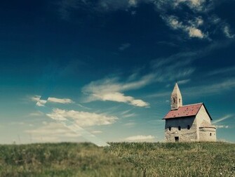 Wallpaper Church Field Lonely
