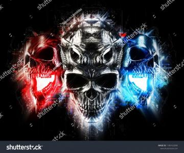 Screaming Demon Skulls Abstract Glow Style 3d Illustration