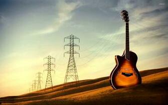 Guitar On The Field Wallpaper Music