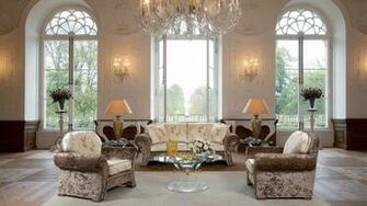 Wallpaper Living Room Hall Chandelier Furniture Vintage Interior