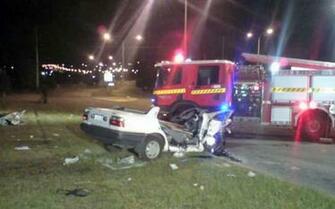 Lake Road Pic At Night Roof Torn Off Car Fire Engine In Background