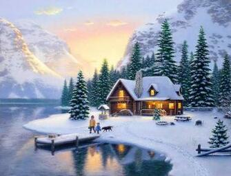 Winter Mountain Cabin Background Cottage In