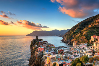 Italy Houses Coast Mountains Sky Clouds Vernazza Cities Wallpaper HD