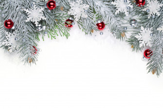 Christmas Snowy Background With Red Ornaments Gallery