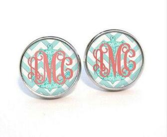 Anchor Background Monogram Earring Post Gold By Monogrampendant
