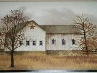 Billy Jacobs Country Primitive House And Barn Scene Trees Wallpaper