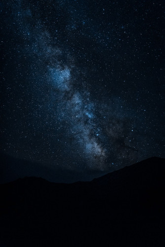 Silhouette Of Mountain Under Starry Night Sky Photo Milky