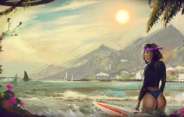 Wallpaper The Sun Water Sea Girl Ass Figure Summer Surfing