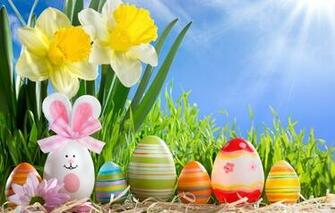 Wallpaper Happy Easter Spring Sunshine Eggs Flowers Sun