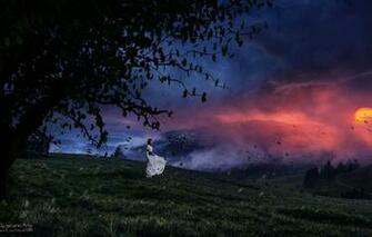 Wallpaper Grass Girl Trees Sunset Genes Raz Von Edler Image