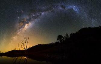 Wallpaper Milky Way Stars Trees Space