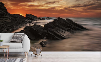 Rocky Seashore Ocean Sunset Wall Mural Low Tide