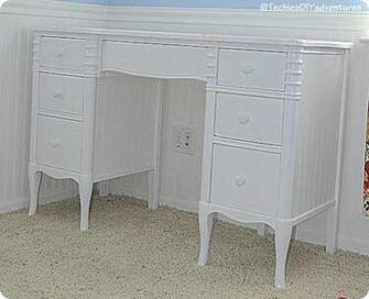 White Beadboard Desk Makeover