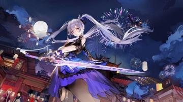 Plumw Genshin Impact Keqing Dress Pantsu Pantyhose Sword Wallpaper